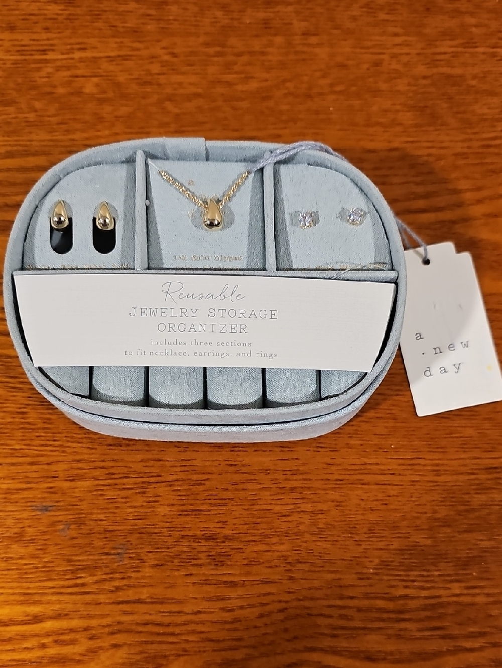 a new day Gold Teardrop Necklace and Stud Earring Set - Light Blue Organizer